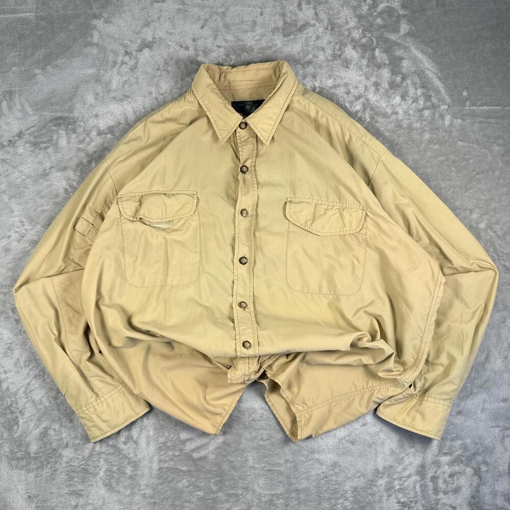 Orvis Vintage Nylon Fishing Button Up Outdoor Shirt Men’s XXL Tan